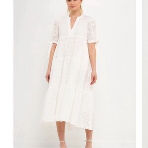 English Factory White Gingham Tiered Midi Dress
